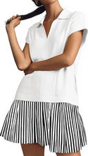 Load image into Gallery viewer, Fisoew Striped Patchwork Polo V‑Neck Mini Dress with Pockets
