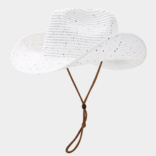 Load image into Gallery viewer, Women's Panama Straw Woven Sun Hat – Windproof Sequin Detail Beach Hat

