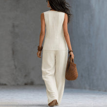 Load image into Gallery viewer, V-Neck Sleeveless Waist-Cinched Top &amp; Wide Leg Pants Two-Piece Set
