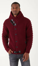Load image into Gallery viewer, Lagos Red Men&#39;s Burgundy Button Up Sweater | Solid Striped
