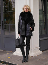 Load image into Gallery viewer, Audrey Genuine Lamb Leather Fox Fur Down Coat in Dark Sapphire
