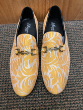 Load image into Gallery viewer, Successos SH3620 Gold/White Floral Print Red Bottom Smoking Slip-on Dress Shoes Sizes 7-15
