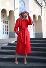 Load image into Gallery viewer, Band Collar Wool Blend Coat in Red
