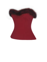 Load image into Gallery viewer, Ivette Crimson Fur-Trimmed Peplum Top
