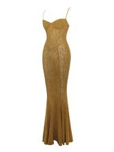 Load image into Gallery viewer, Ulani Gold Burnout Velvet Detail Mesh Maxi Dress
