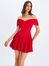 Load image into Gallery viewer, Narelle Crimson Off-Shoulder Sweetheart Drop Waist Mini Dress
