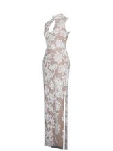 Load image into Gallery viewer, Tavia White Beaded Teardrop Neckline Maxi Dress
