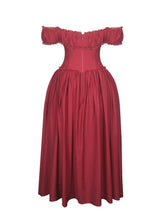 Load image into Gallery viewer, Xavy Crimson Off-Shoulder Corset Midi Dress
