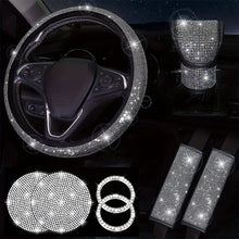 Load image into Gallery viewer, Diamond Set Leather Steering Wheel Cover Rhinestones Steering Wheel Cover With Crystal Breathable Anti-Slip Steering Wheel Protector Diamond Sparkling Car Steering Wheel Protector Vehicle Car Bling Steering Wheel Cover for Women Girls
