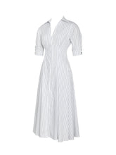 Load image into Gallery viewer, Palina Pinstripes Cotton Poplin Pleated Midi Preppy Shirt Dress
