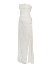 Load image into Gallery viewer, Xatia Off White Jacquard Textured High Slit Maxi Dress
