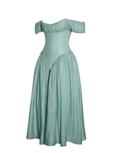 Load image into Gallery viewer, Xavy Teal Green Off Shoulder Corset Midi Dress
