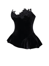 Load image into Gallery viewer, Qiara Black Velvet Peplum Top with Lace Trim
