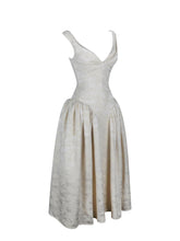 Load image into Gallery viewer, Chelsea Ivory Jacquard Ruched Bust Sweetheart Midi Dress
