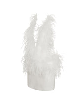 Load image into Gallery viewer, Quisten White Feathered Plunging Halter Mini Dress
