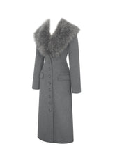Load image into Gallery viewer, Faye Grey Wool Blend Single-Breasted Coat with Removable Faux Fur Collar
