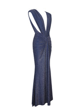 Load image into Gallery viewer, Terri Navy Sparkle Plunging Backless Maxi Dress
