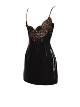 Load image into Gallery viewer, Shelby Black Vegan Leather with Lace Mini Dress
