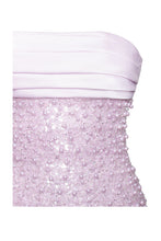 Load image into Gallery viewer, Lainey Purple Satin Sequin Pearls Beaded Maxi Dress
