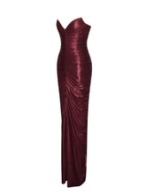 Load image into Gallery viewer, Sable Ruched Burgundy Glitter Mermaid Gown
