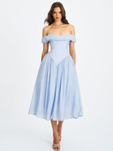 Load image into Gallery viewer, Xavy Baby Blue Off Shoulder Corset Midi Dress
