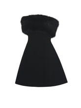 Load image into Gallery viewer, Evelyn Black Fur-Trimmed Mini A-Line Dress
