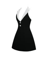 Load image into Gallery viewer, Ignacia Office Casual Black and White Halter Mini A-line Dress
