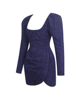 Load image into Gallery viewer, Denise Navy Tweed Ruched Puff Sleeve Mini Dress
