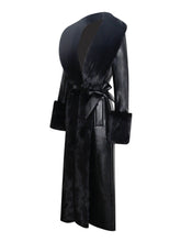 Load image into Gallery viewer, Zaida Black Vegan Fur Trim Black Vegan Leather Coat

