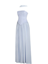 Load image into Gallery viewer, Qianna Baby Blue Peplum Top Drop Waist Chiffon Gown

