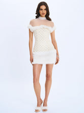 Load image into Gallery viewer, Taylor Ivory Fur Trimmed Beaded Bouclé Mini Dress
