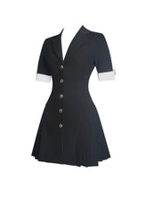 Load image into Gallery viewer, Ilitha Black Woven Crepe Pleated Mini Blazer Dress
