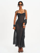 Load image into Gallery viewer, Yadira Black Base Polka Dot Chiffon Maxi Dress

