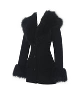 Load image into Gallery viewer, Hailee Black Single Breasted Wool Blend Mini Coat with Removable Fur Lapel
