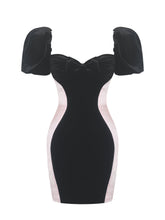 Load image into Gallery viewer, Nova Black Contoured Sweetheart Puff Sleeve Mini Dress
