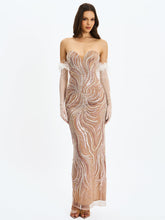 Load image into Gallery viewer, Quinci Apricot Beaded Sequin Sweetheart Maxi Dress

