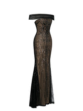 Load image into Gallery viewer, Qeturah Embroidered Sequin Off Shoulder Mesh Gown
