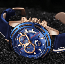Load image into Gallery viewer, Men's Waterproof Sports  Watch With Leather Belts, Chronometers Day View Fluorescent Pointers Unique Design Perfect Gift
