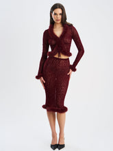 Load image into Gallery viewer, Hali Burgundy Animal Print Burnout Velvet Fur Trim Top
