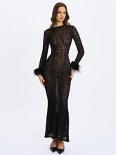 Load image into Gallery viewer, Patricia Black Leopard Burnout Velvet Mesh Backless Maxi Dress
