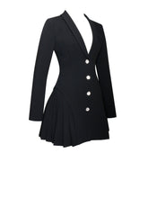 Load image into Gallery viewer, Ria Black Blazer Mini Dress with Crystal Button and Pleated Detail

