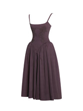Load image into Gallery viewer, Oakleigh Blackberry Purple Cotton Lace-up Back Midi Dress
