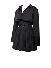 Load image into Gallery viewer, Jamila Black Shirt Mini Dress with Embroidered Waist Detail
