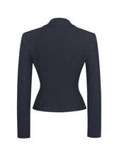 Load image into Gallery viewer, Quinne Navy Striped Single-Breasted Peplum Blazer
