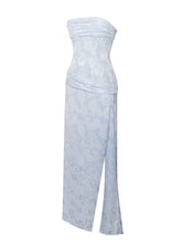 Load image into Gallery viewer, Xatia Baby Blue Jacquard Textured High Slit Maxi Dress
