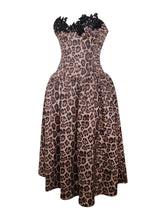 Load image into Gallery viewer, Uchenna Cheetah Print Stretchy Strapless Midi Dress with lace trim
