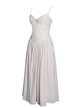 Load image into Gallery viewer, Zania Pink Stripe Ruched Breast Cotton Jacquard Midi Dress
