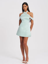 Load image into Gallery viewer, Zafrina Light Cyan Halter Off-shoulder Backless Mini Dress
