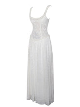 Load image into Gallery viewer, Ulissa White Square Neck Jacquard Textured High Slit Maxi Dress
