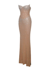 Load image into Gallery viewer, Fatima Nude Crystal Sleeveless Corset Mermaid Maxi Dress
